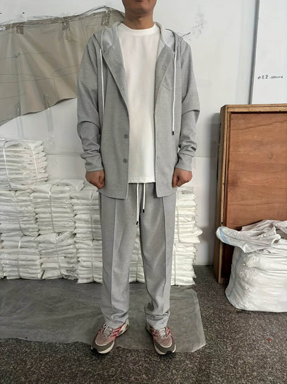 Men's Two-Piece Waffle Knit Set - Hooded Cardigan & Drawstring Pants - Buy Center US
