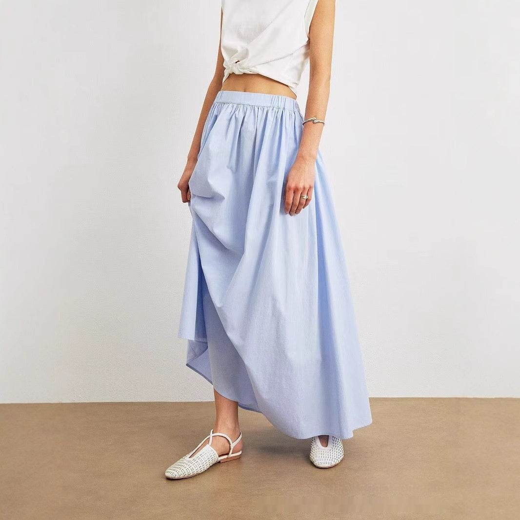 Blue High Waist Pleated Skirt - Elegant A-Line Organic Cotton - Buy Center US