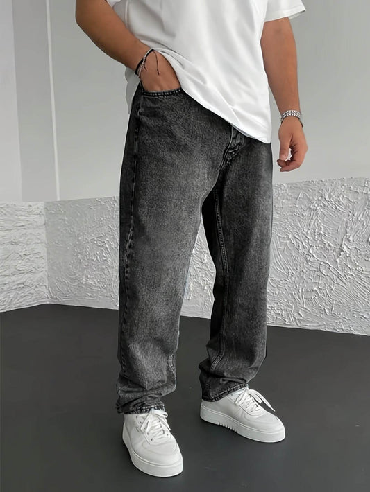 Men’s Loose-Fit Jeans - Cotton Blend All-Season Denim with Pockets - Buy Center US