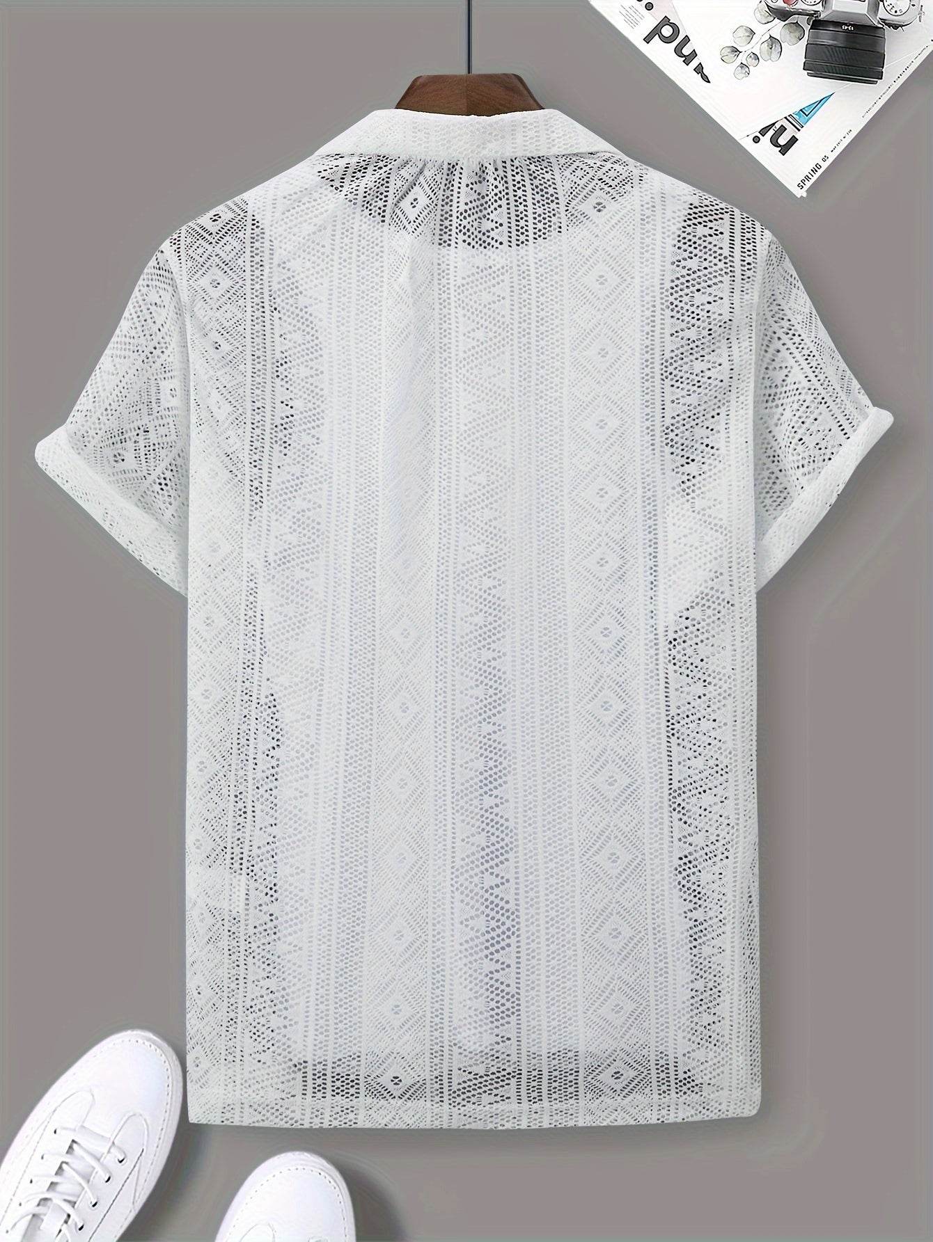 Men's Casual Lapel Button-Up Shirt - Geometric Print, Short Sleeve Summer Style - Buy Center US