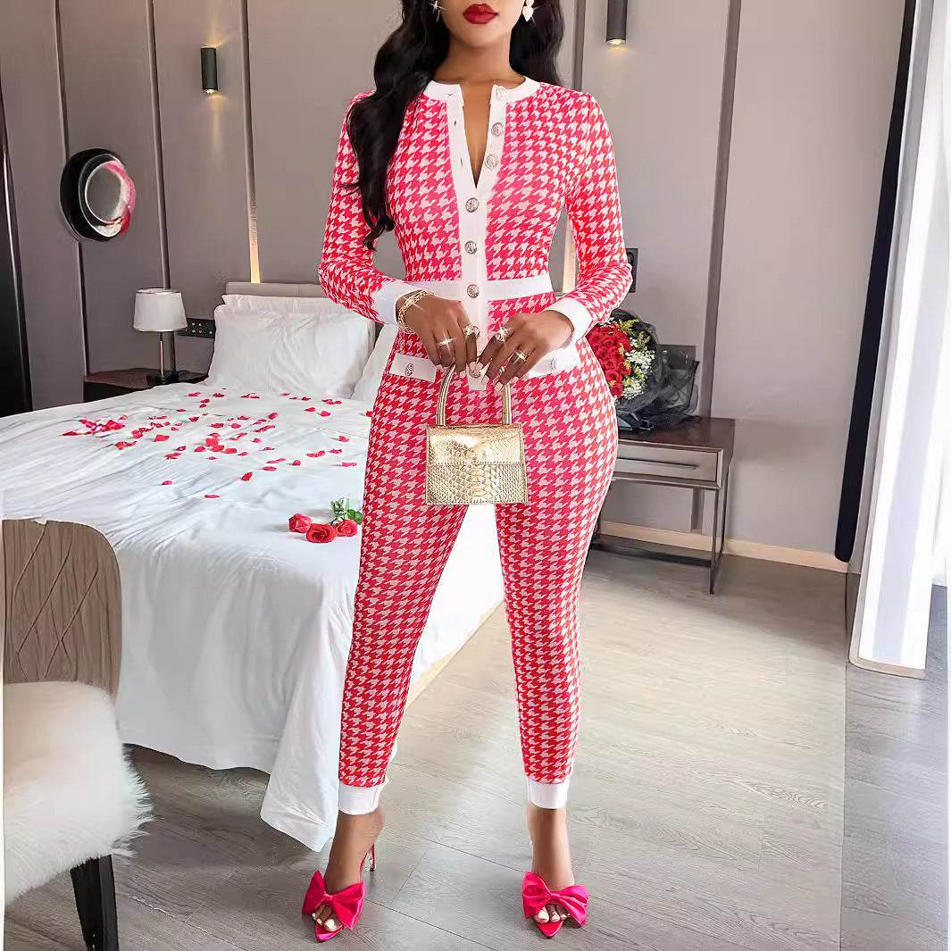 Autumn & Winter Women's Tight Jumpsuit - Mid Waist, Long Sleeve Style - Buy Center US