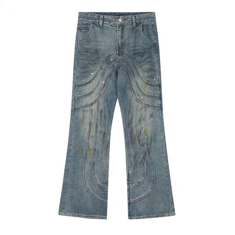 Men's Loose Design Stitching Jeans - Mid Waist Comfortable Denim - Buy Center US