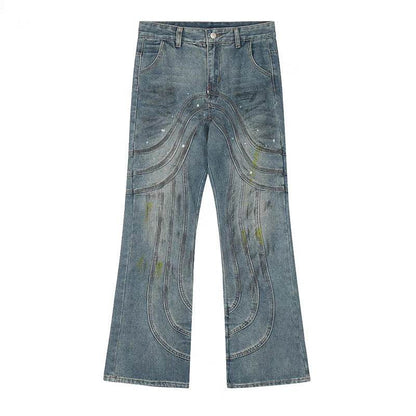 Men's Loose Design Stitching Jeans - Mid Waist Comfortable Denim - Buy Center US