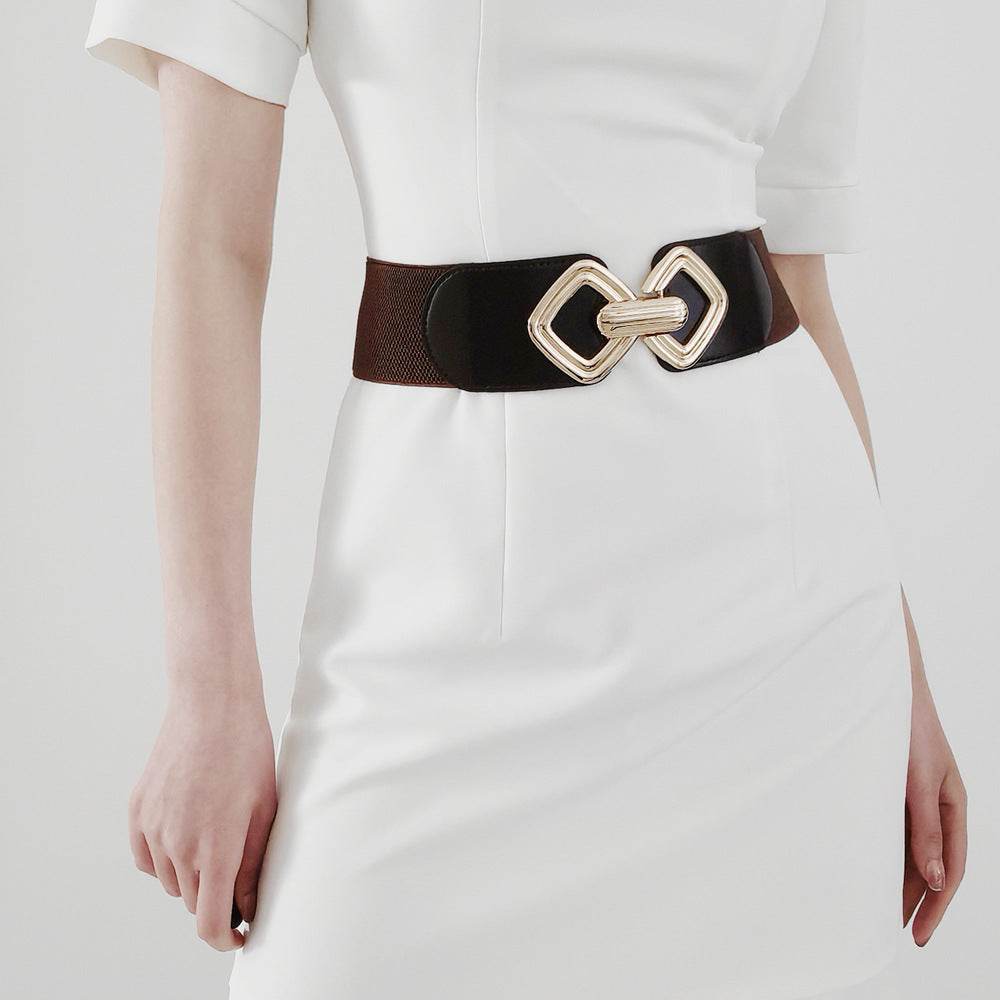 Stylish Wide Waist Elastic Belt for Women - Versatile PU Leather Design - Buy Center US