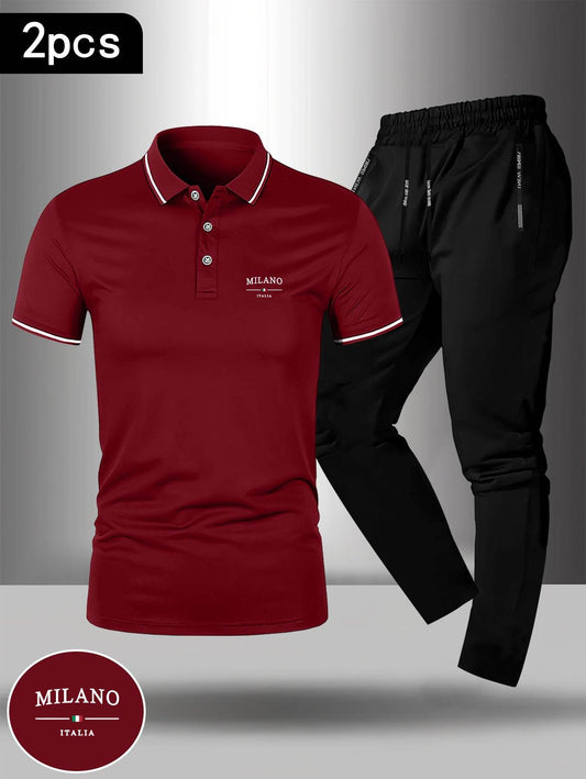 Men's Milano Print Polo Shirt & Pants Set - Casual Summer Fashion - Buy Center US