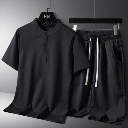 Buycenter Men’s Casual Cotton-Linen Shorts Set - Short Sleeve, Multiple Sizes - Buy Center US