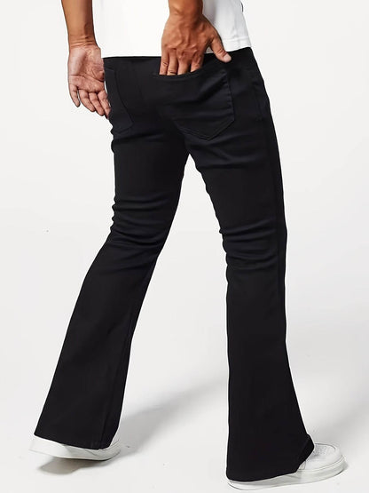 Men's Stretch Denim Flare Jeans - Casual Mid-Rise Comfort Fit Blue - Buy Center US