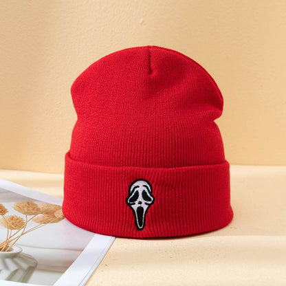 Buycenter Dark Embroidered Ghost Face Knitted Hat - Stylish Winter Accessory - Buy Center US