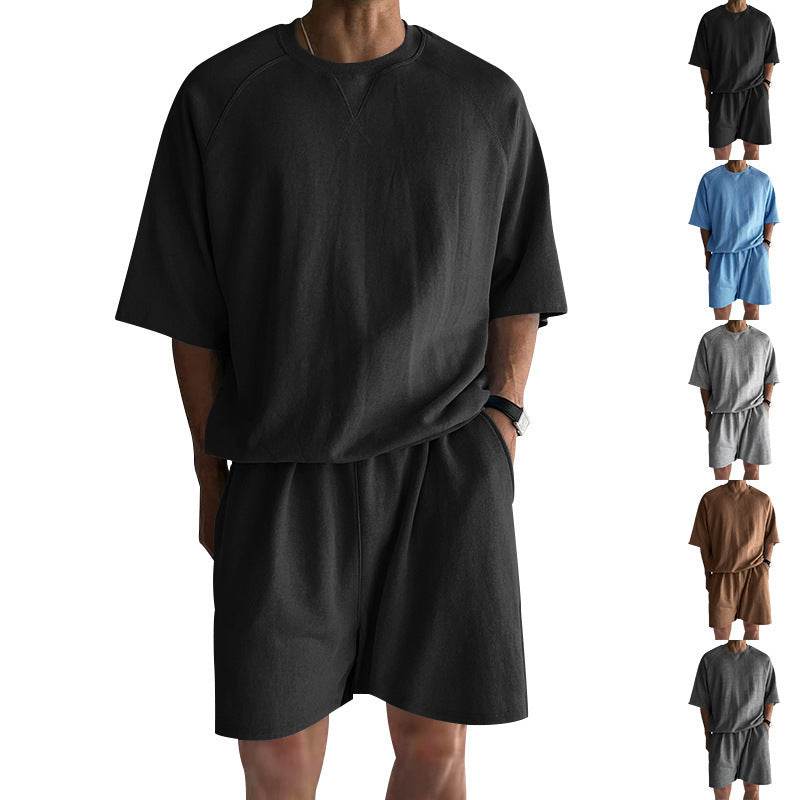 Buycenter Men's Casual Terry Sports Set - Short Sleeve & Shorts Combo - Buy Center US