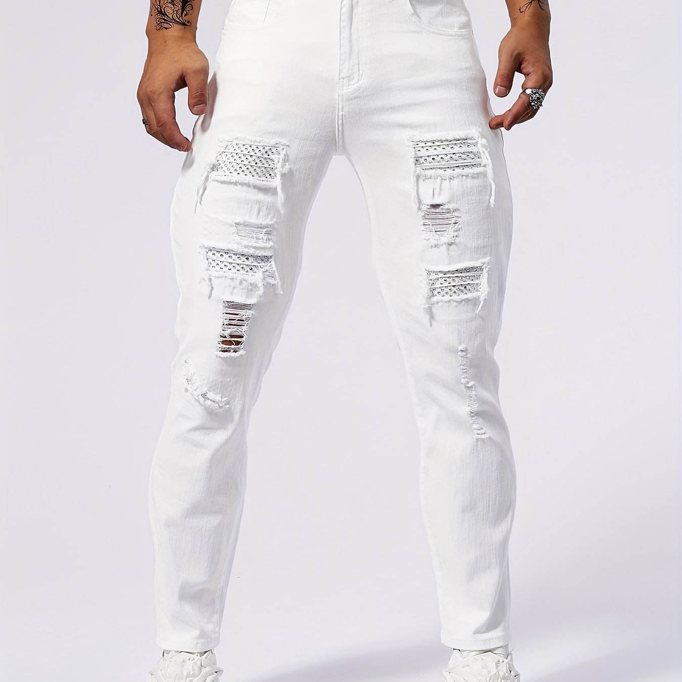 Saleisi Men's Ripped Denim Pants - Casual Cotton Jeans with Pockets - Buy Center US