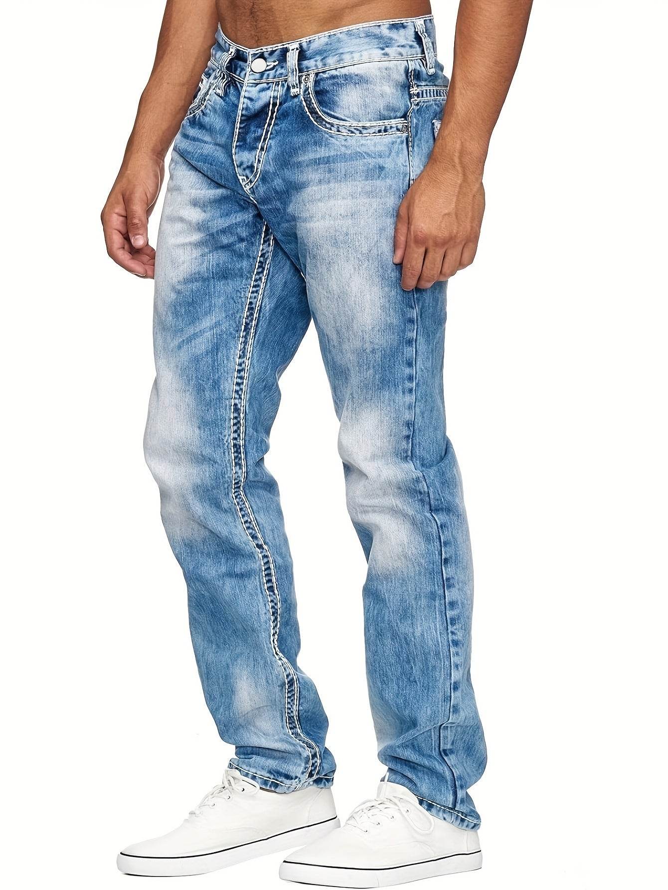 Men's Slim Fit Stretch Jeans - Chic Distressed Street Style Denim - Buy Center US
