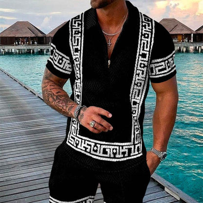 Men's 3D Printed Geometric Short Sleeve Shirt Set - Hip Hop Style, Black - Buy Center US