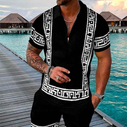 Men's 3D Printed Geometric Short Sleeve Shirt Set - Hip Hop Style, Black - Buy Center US