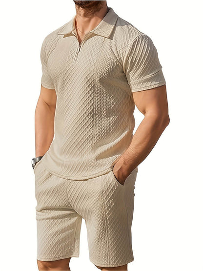 Men's Summer Jacquard Suit - Short Sleeve, Geometric Pattern, Regular Fit - Buy Center US