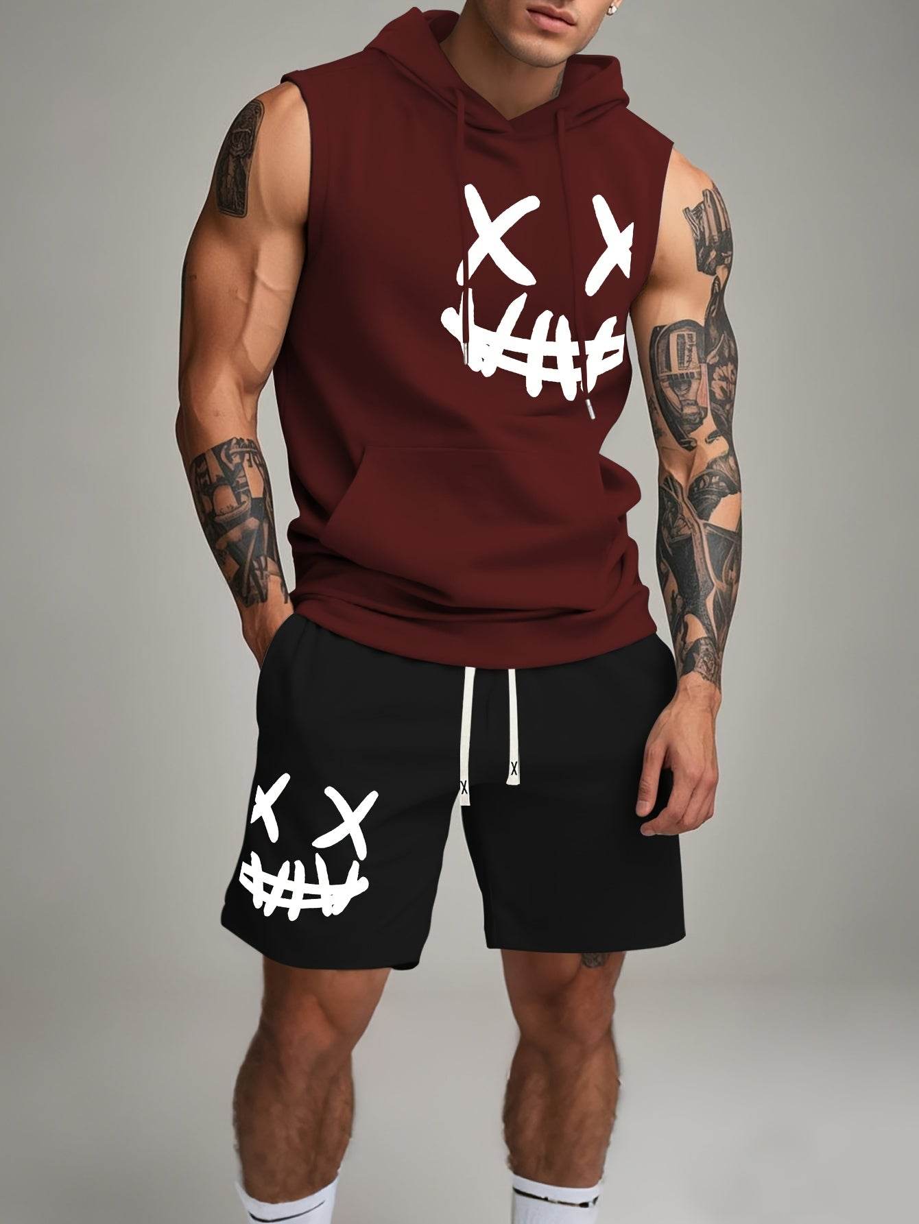 Men's Casual Hooded Tank Top & Shorts Set - Skull Print Summer Sportswear - Buy Center US