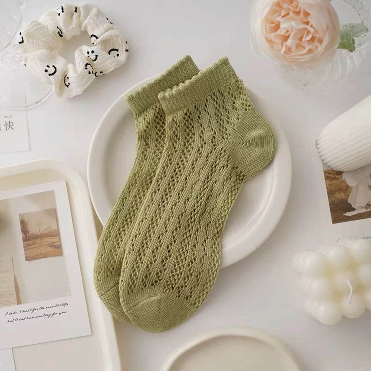 Women's Breathable Cotton Socks - Hollow Mesh, Antibacterial & Quick Drying - Buy Center US