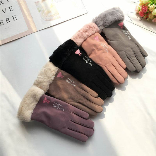 Autumn Winter Women's Riding Gloves - Warm Fleece-Lined Korean Style - Buy Center US