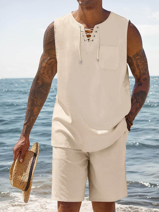 Men's Casual Sleeveless Tank Top & Shorts Set - Breathable Summer Activewear - Buy Center US