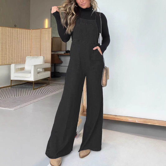 Fashion Denim Wide Leg Jumpsuit for Women - Stylish Sleeveless Design - Buy Center US