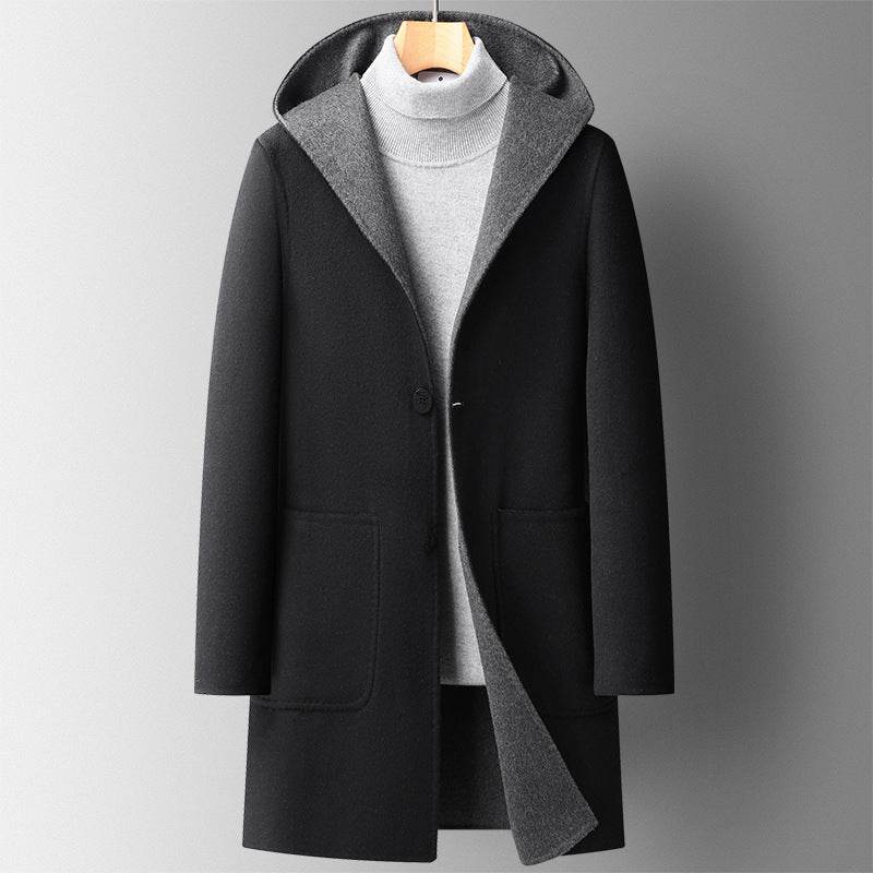 Buycenter Men's Wool Overcoat - Double-Sided, Hooded, Slim Fit for Winter - Buy Center US