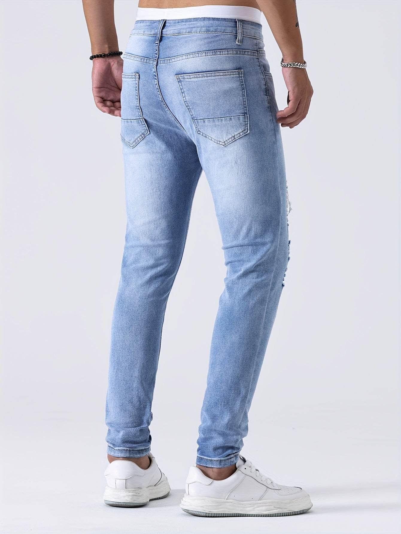 Men's Slim Fit Ripped Jeans - Distressed Medium Stretch Street Style - Buy Center US