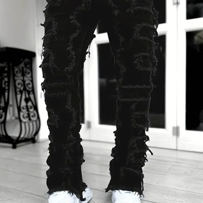 Y2K Hip Hop Style Men's Raw Trim Jeans - Slim Fit Stretch Denim - Buy Center US