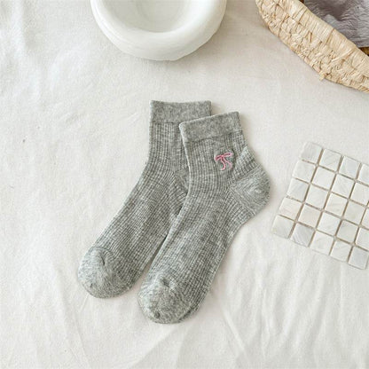 Bow Embroidered Short Socks - Cotton, Stylish for All Seasons - Buy Center US