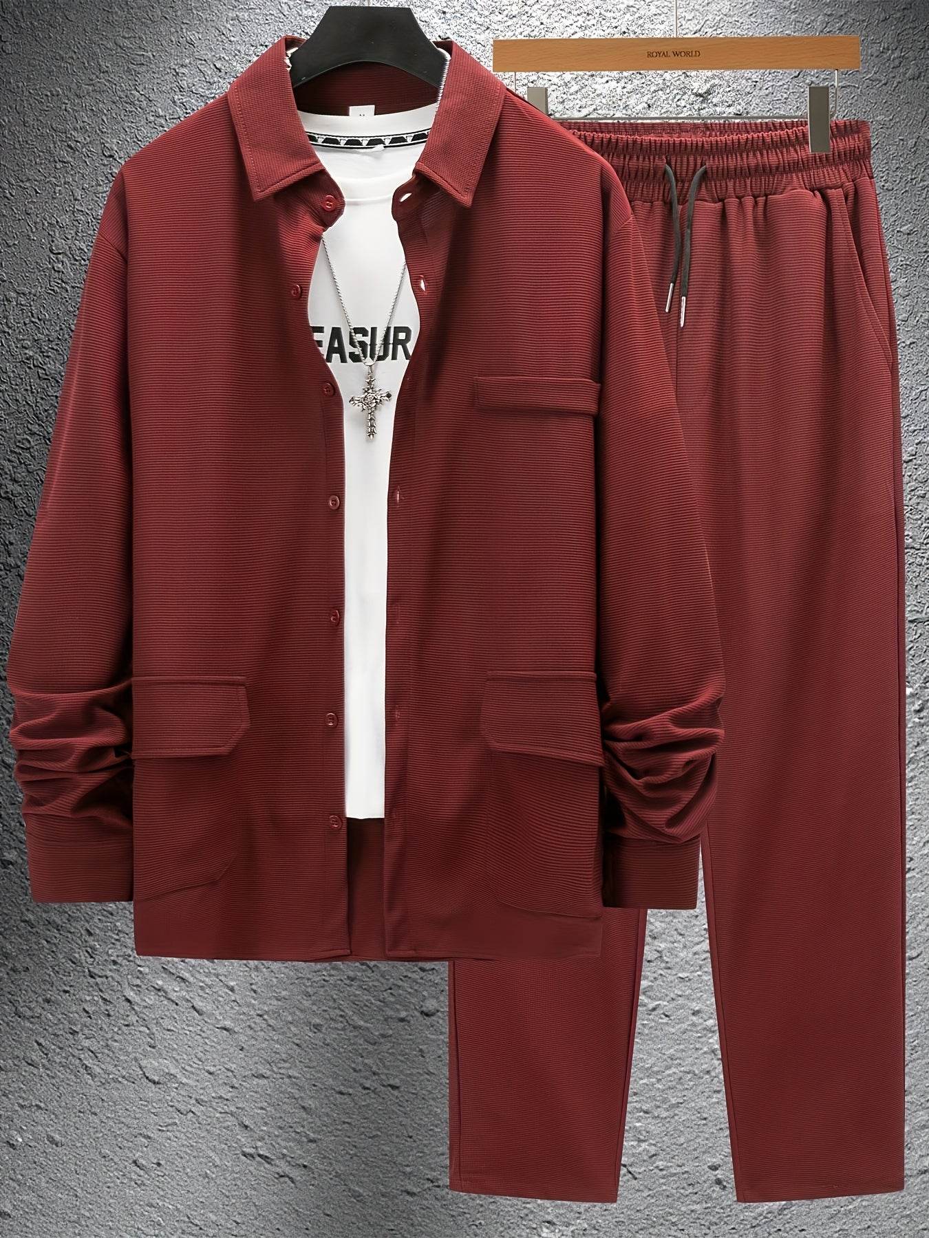 Men's Versatile Long-Sleeve Shirt & Jogger Set - 8 Shades for Every Occasion - Buy Center US