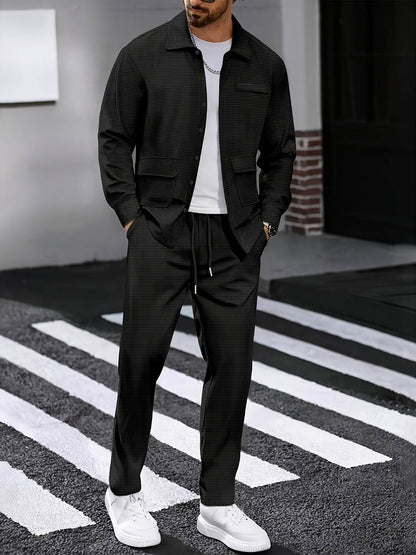 Men's Versatile Long-Sleeve Shirt & Jogger Set - 8 Shades for Every Occasion - Buy Center US