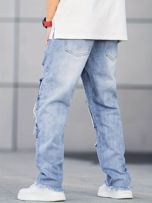 Men's Loose Fit Ripped Distressed Jeans - Stylish Comfy Denim Pants - Buy Center US