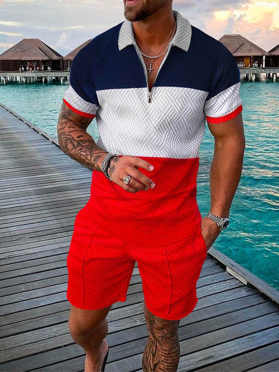 Men's Summer 3D Printed Geometric Zip Lapel Shirt Set - Hip Hop Style - Buy Center US