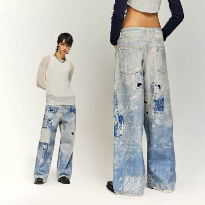 Washed Tie-Dyed Cotton Jeans for Youth - Straight-Leg Mid Waist Style - Buy Center US