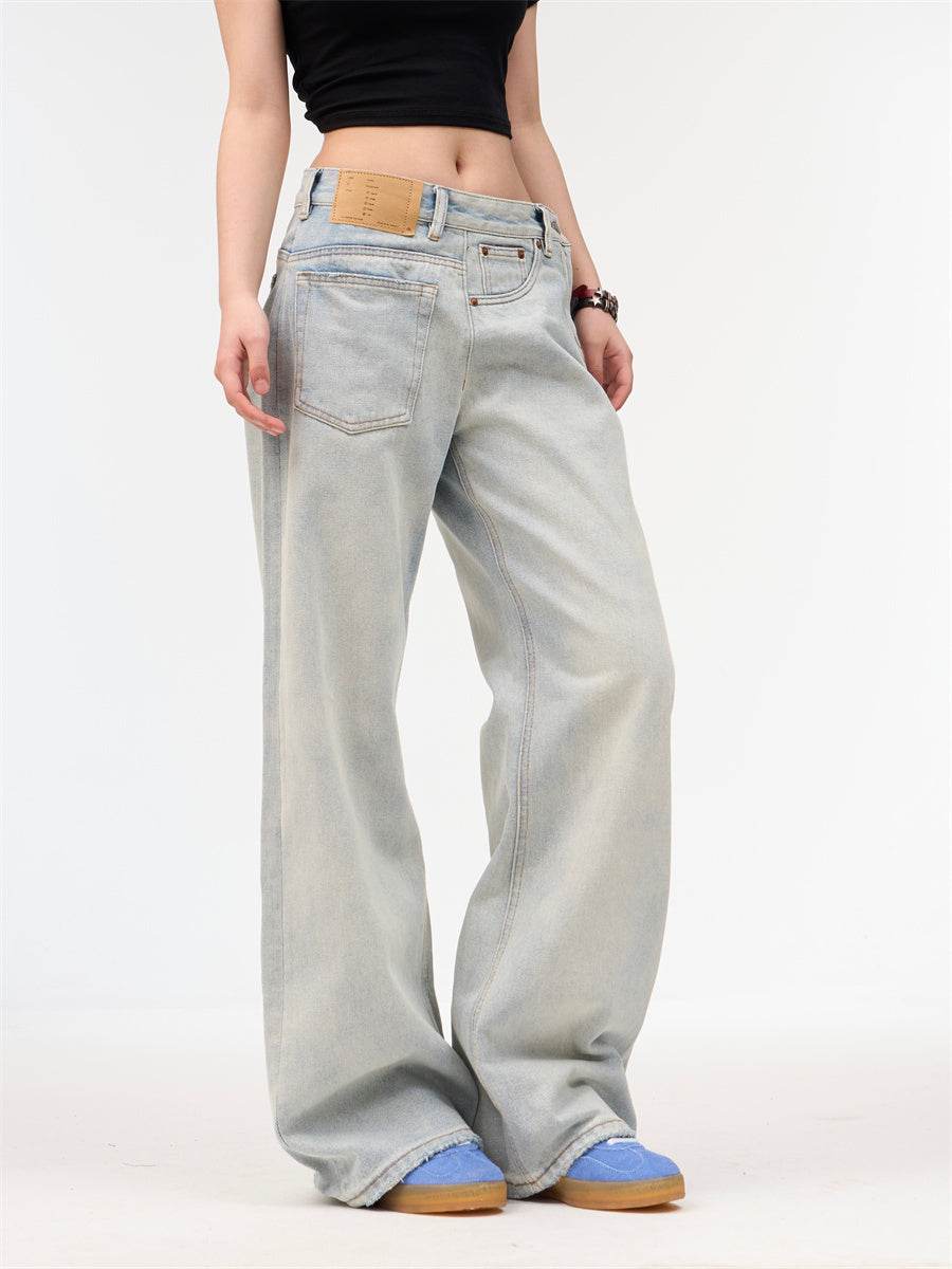 Loose Retro Light Blue Jeans for Women - Wide Leg, Natural Waist Style - Buy Center US