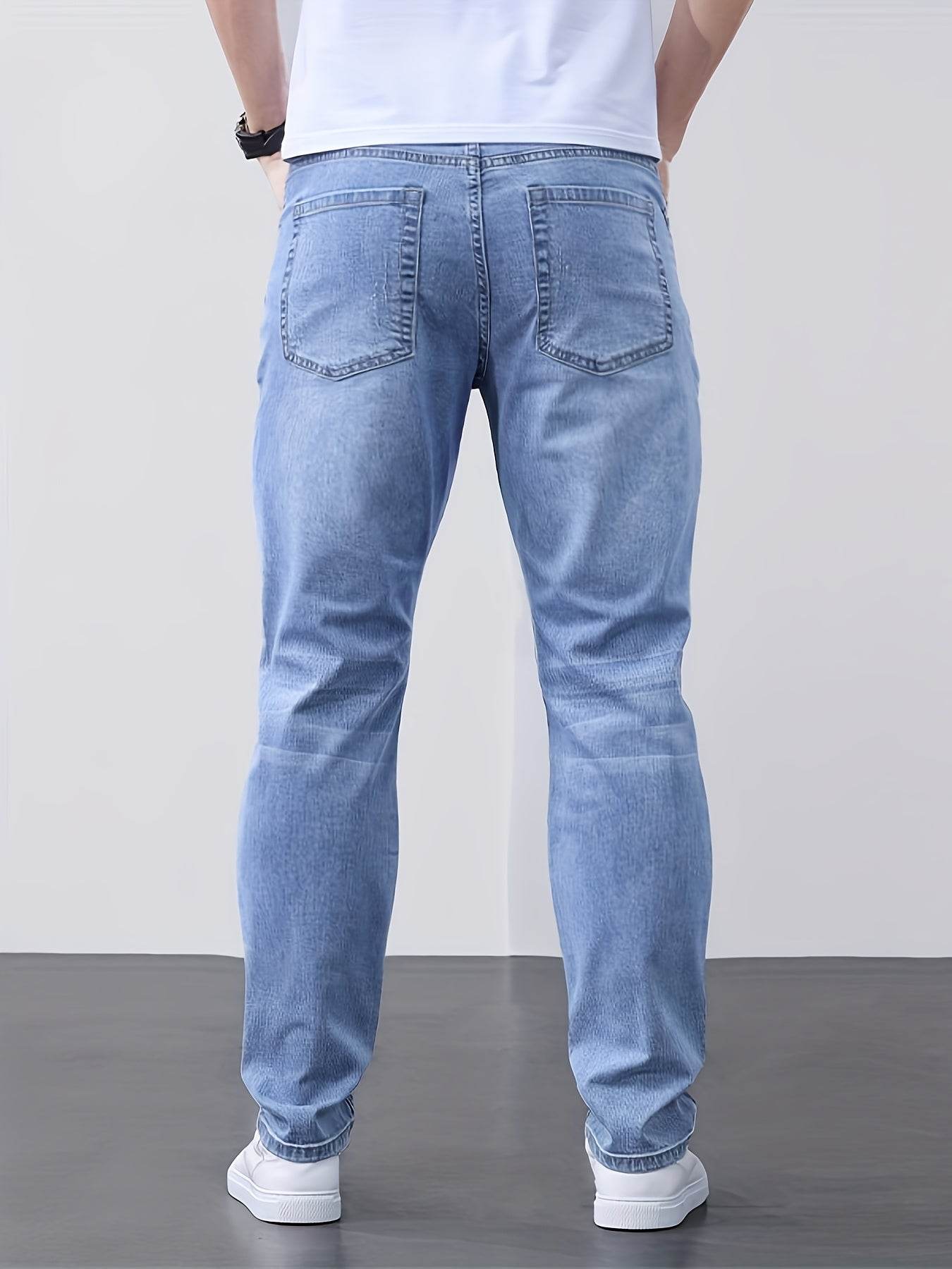 Men's Classic Blue Jeans - Lightweight Stretch Denim, Slim Fit Design - Buy Center US
