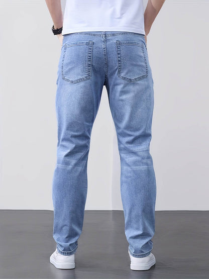 Men's Classic Blue Jeans - Lightweight Stretch Denim, Slim Fit Design - Buy Center US