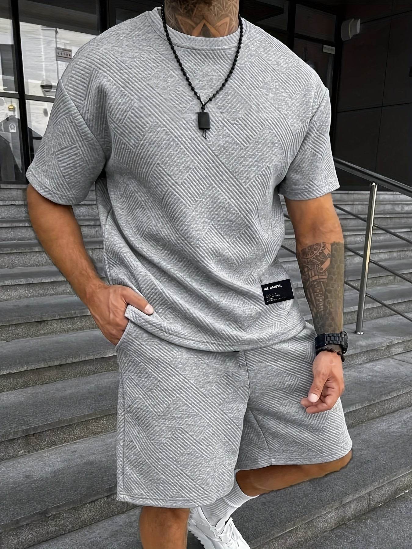Men’s Vintage Two-Piece Set - Loose-Fit T-Shirt & Drawstring Shorts - Buy Center US