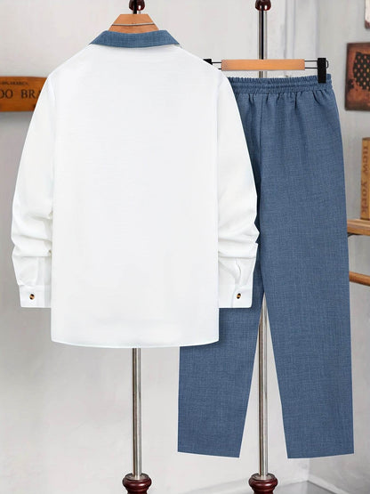 Casual Men's Fashion Suit Set - Lightweight Long Sleeve Trousers, Polyester - Buy Center US