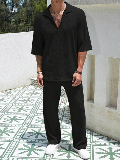 Men's Casual Two-Piece Suit - Short Sleeve Drop Shoulder Summer Style - Buy Center US