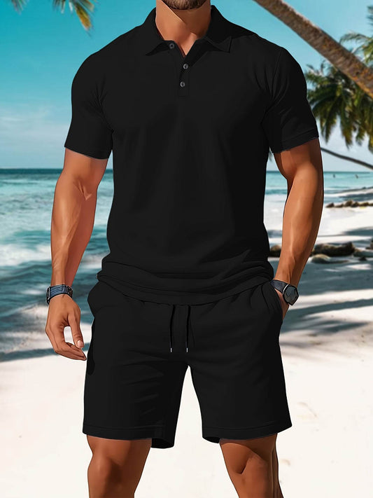 Men's Summer Black Polo & Shorts Set - Casual Golf Style, Loose Fit - Buy Center US