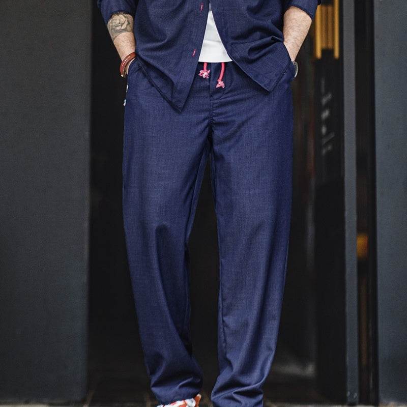 Men's Retro Loose Straight Pants - Casual Indigo Blue Trousers - Buy Center US