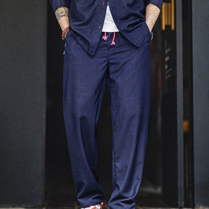 Men's Retro Loose Straight Pants - Casual Indigo Blue Trousers - Buy Center US