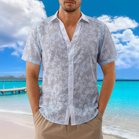 Buycenter Hawaiian Jacquard Shirt - Short Sleeve Casual Beachwear - Buy Center US