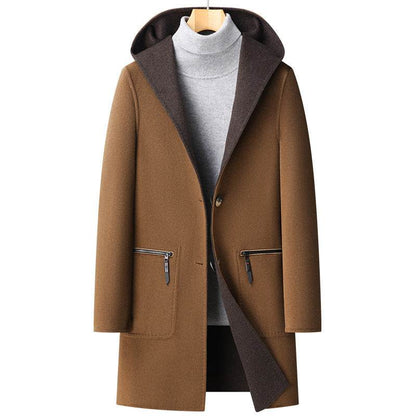 Buycenter Men's Wool Overcoat - Double-Sided, Hooded, Slim Fit for Winter - Buy Center US