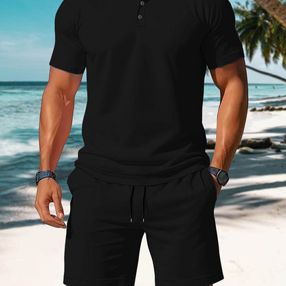 Men's Summer Black Polo & Shorts Set - Casual Golf Style, Loose Fit - Buy Center US
