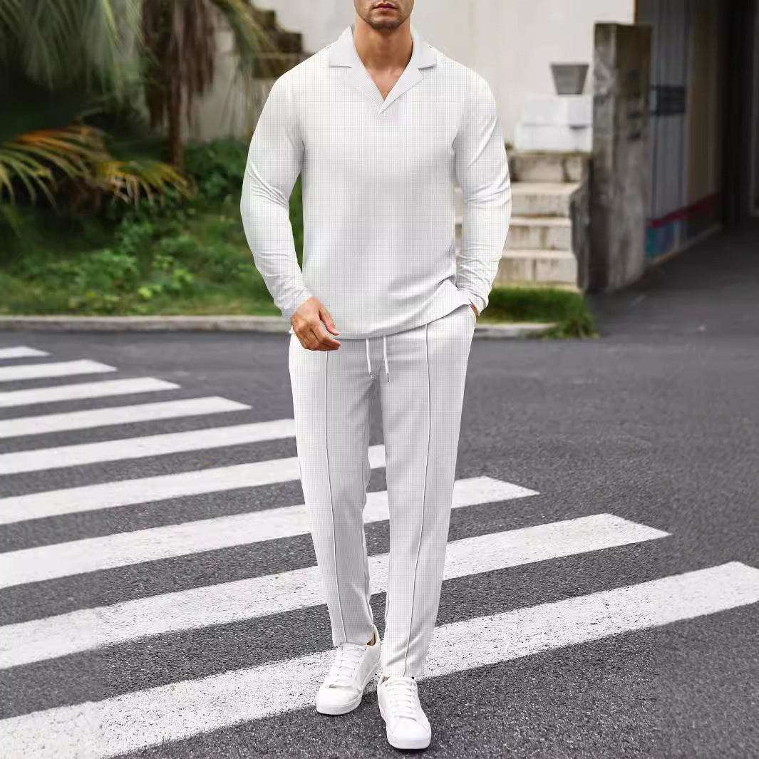 Buycenter Men's Solid Color Suit - Autumn Winter Long Sleeve Trousers - Buy Center US