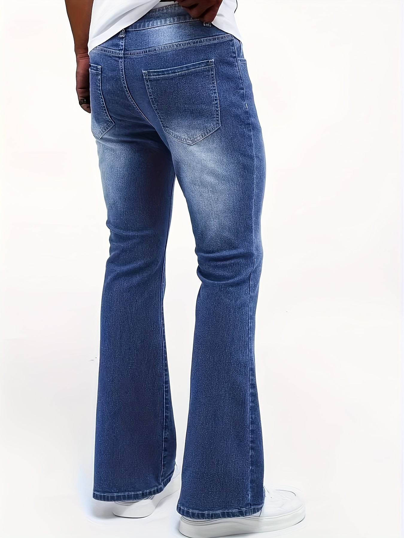 Men's Stretch Flare Jeans - Extra Long Washed Blue Casual Fit Denim - Buy Center US