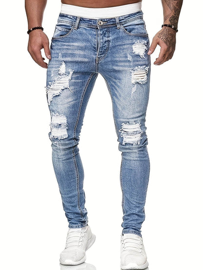 Men's Casual Skinny Jeans - High-Quality, Trendy Raw Wash Design - Buy Center US