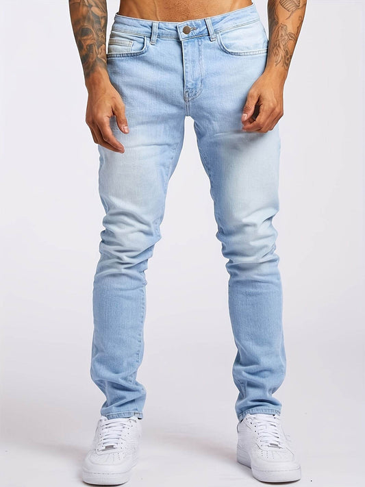 Men's Skinny Fit Stretch Denim Jeans - Light Blue All-Season Slim Style - Buy Center US