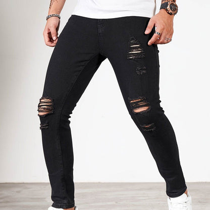 Men's Ripped Skinny Jeans - Stretch Denim Casual Wear | Distressed White/Black - Buy Center US