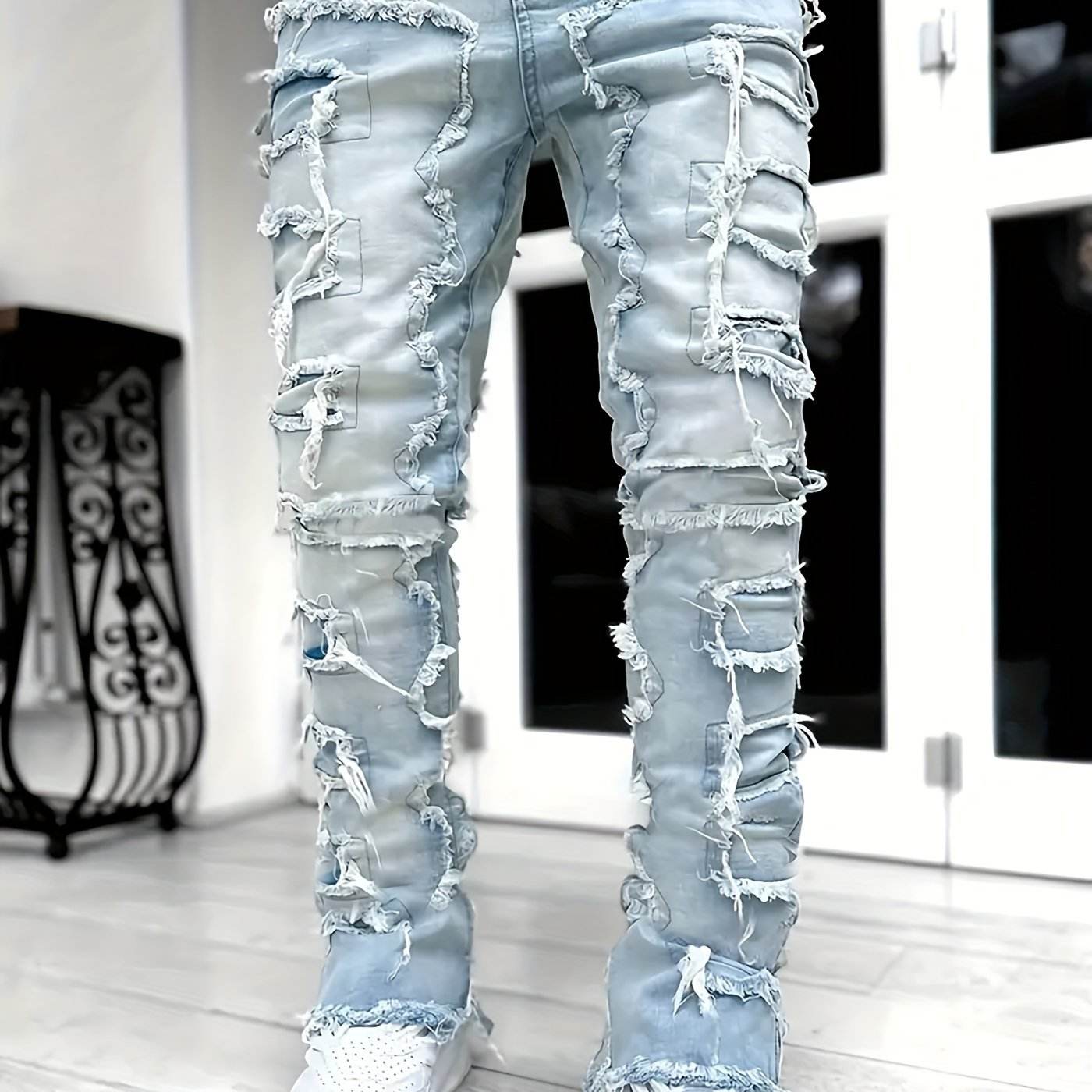 Y2K Hip Hop Style Men's Raw Trim Jeans - Slim Fit Stretch Denim - Buy Center US